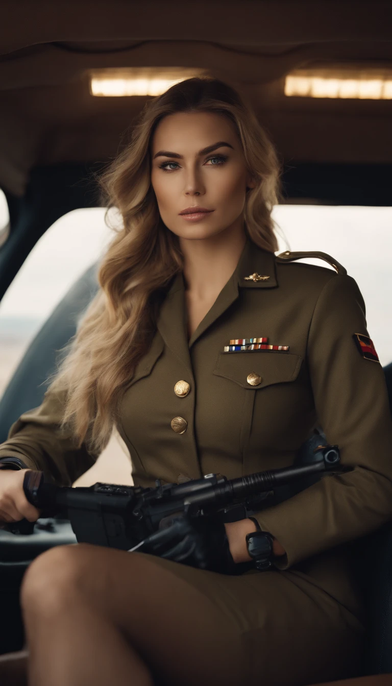 Close up of a european woman sitting in a car holding a camera in