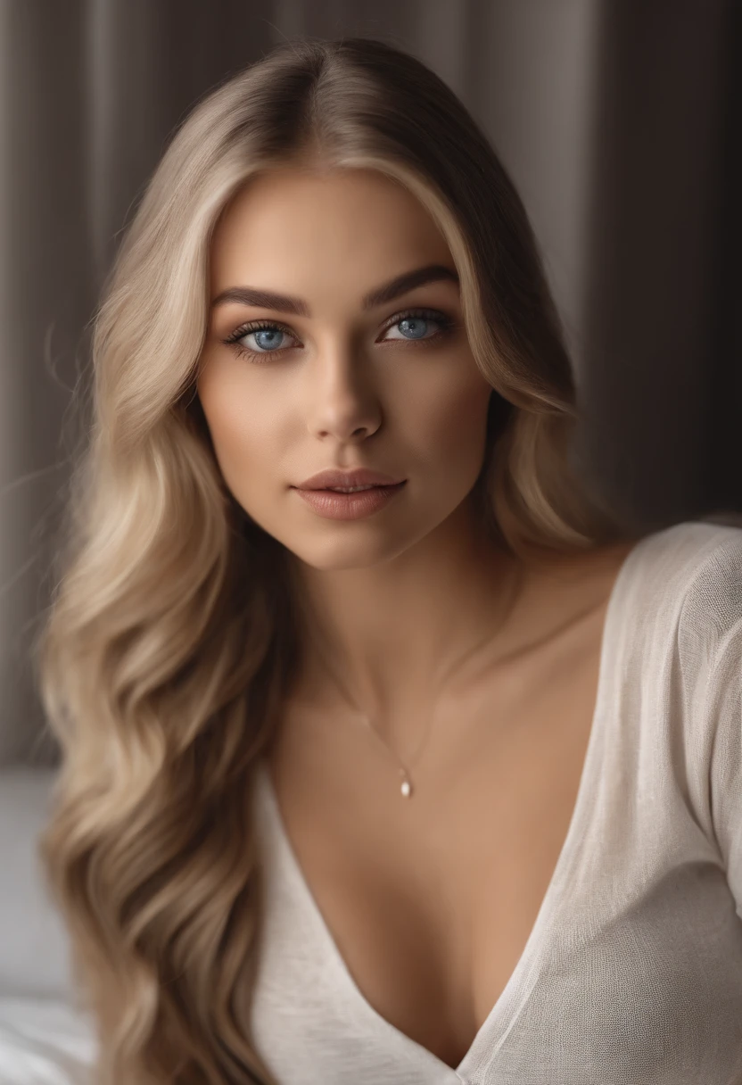 A woman with long blonde hair and blue eyes posing for a picture - SeaArt AI