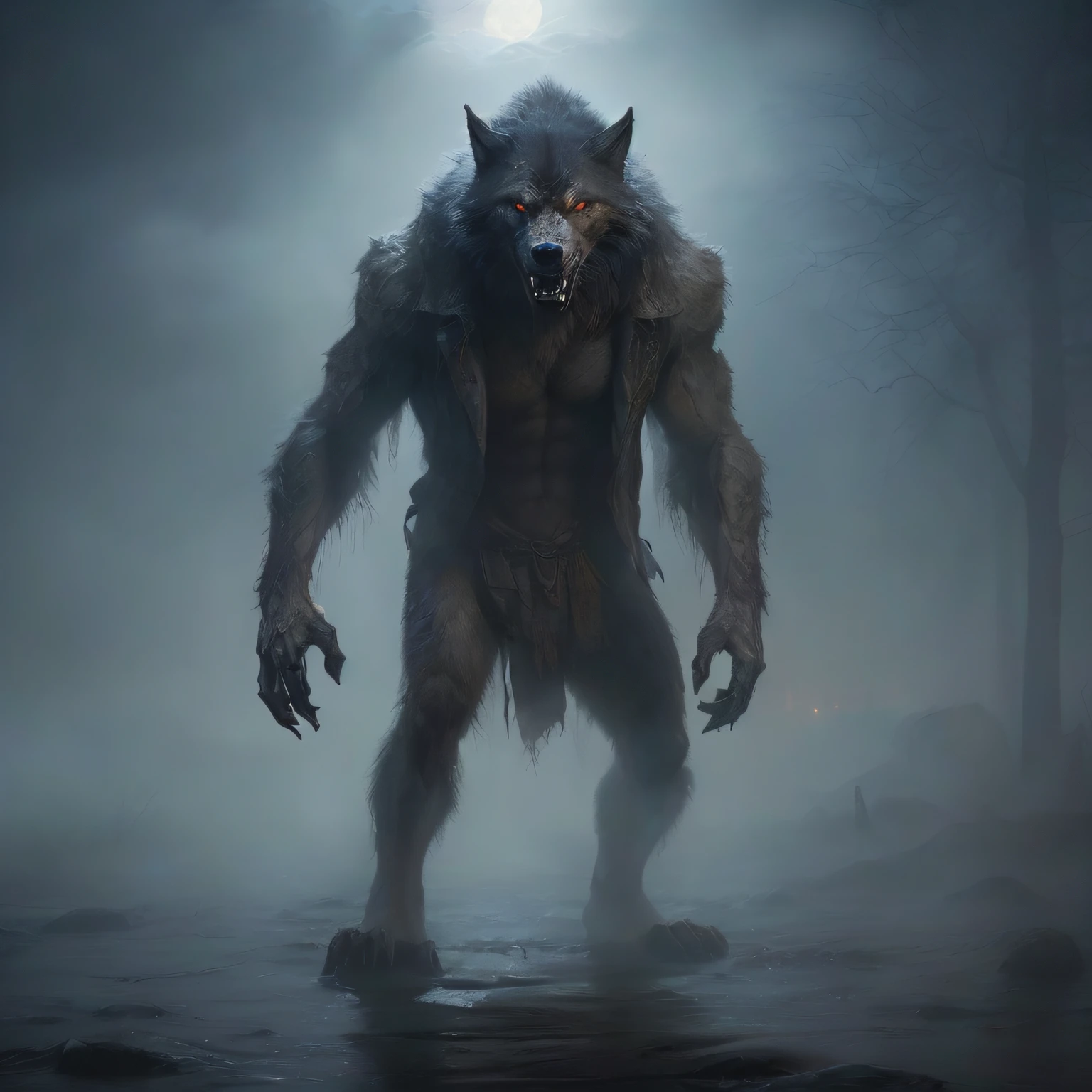 Arafed werewolf walking in the fog in a forest - SeaArt AI