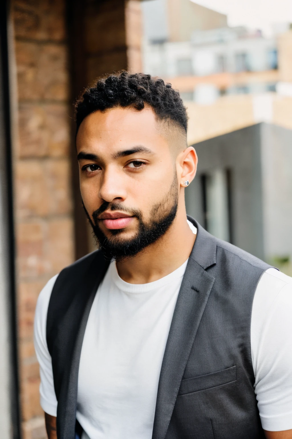 A close up of a man with a beard wearing a vest - SeaArt AI