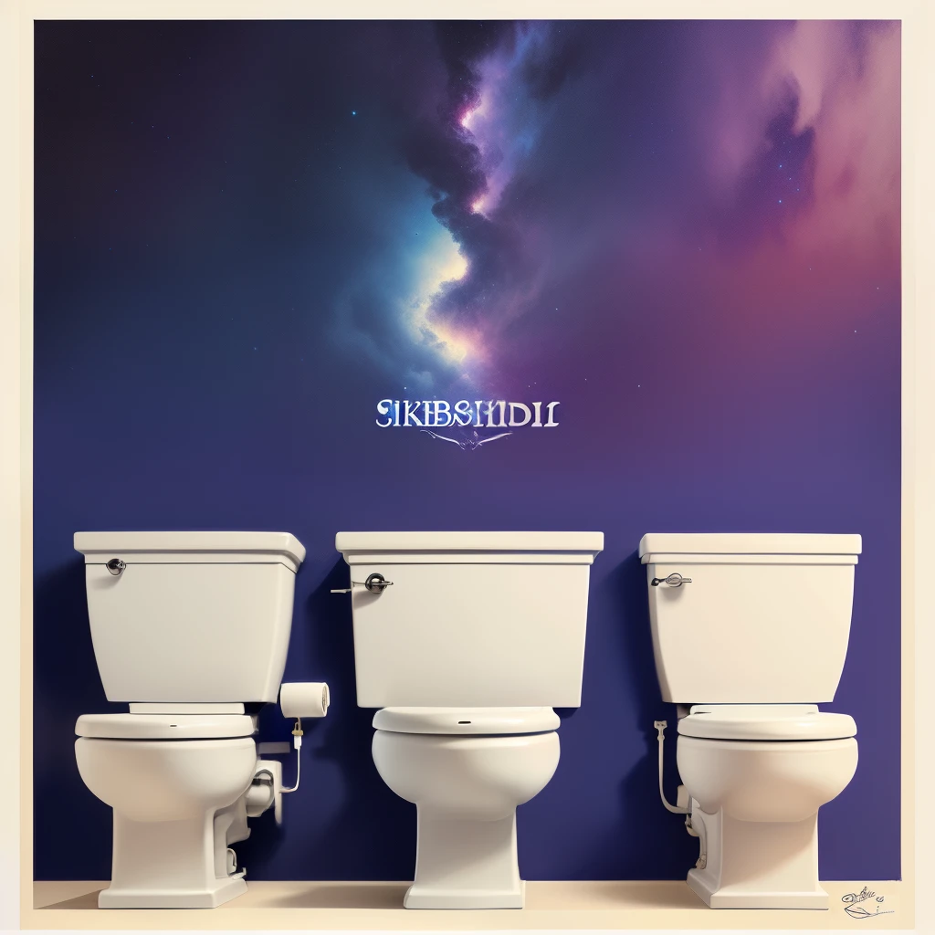 There are three toilets in a row with a sky background - SeaArt AI