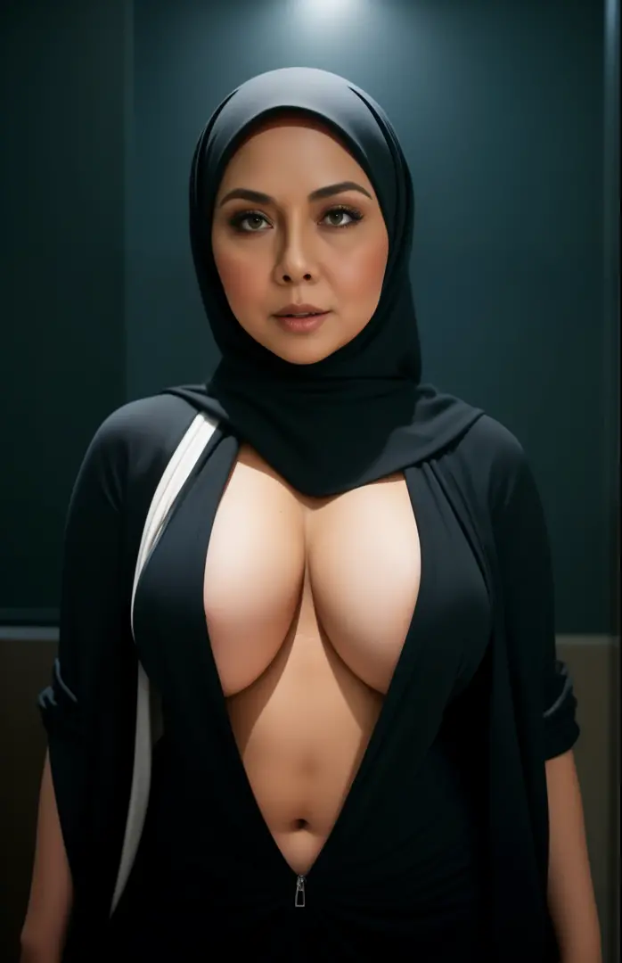 58 years Old, Hijab Indonesian mature woman, Big Tits : 96.9, Gamis, Breast  about To burst out - SeaArt AI