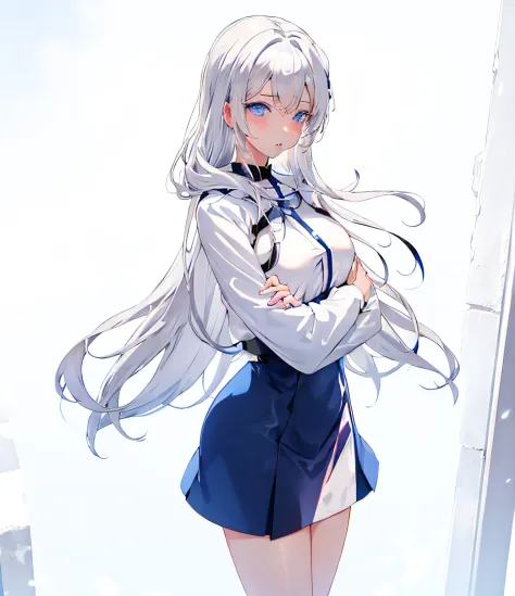 Anime girl with white hair, Cold blue eyes