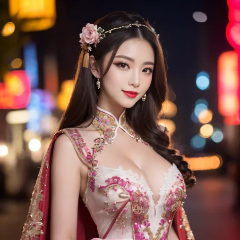 top-quality、masutepiece、8K、Top image quality、Highly complex and detailed  depictions))、(Photo of three Chinese prostitutes:1.5)、Chinese garrison  house at night、((Huge costume of the most gorgeous Chinese prostitute、the  most vivid and luxurious