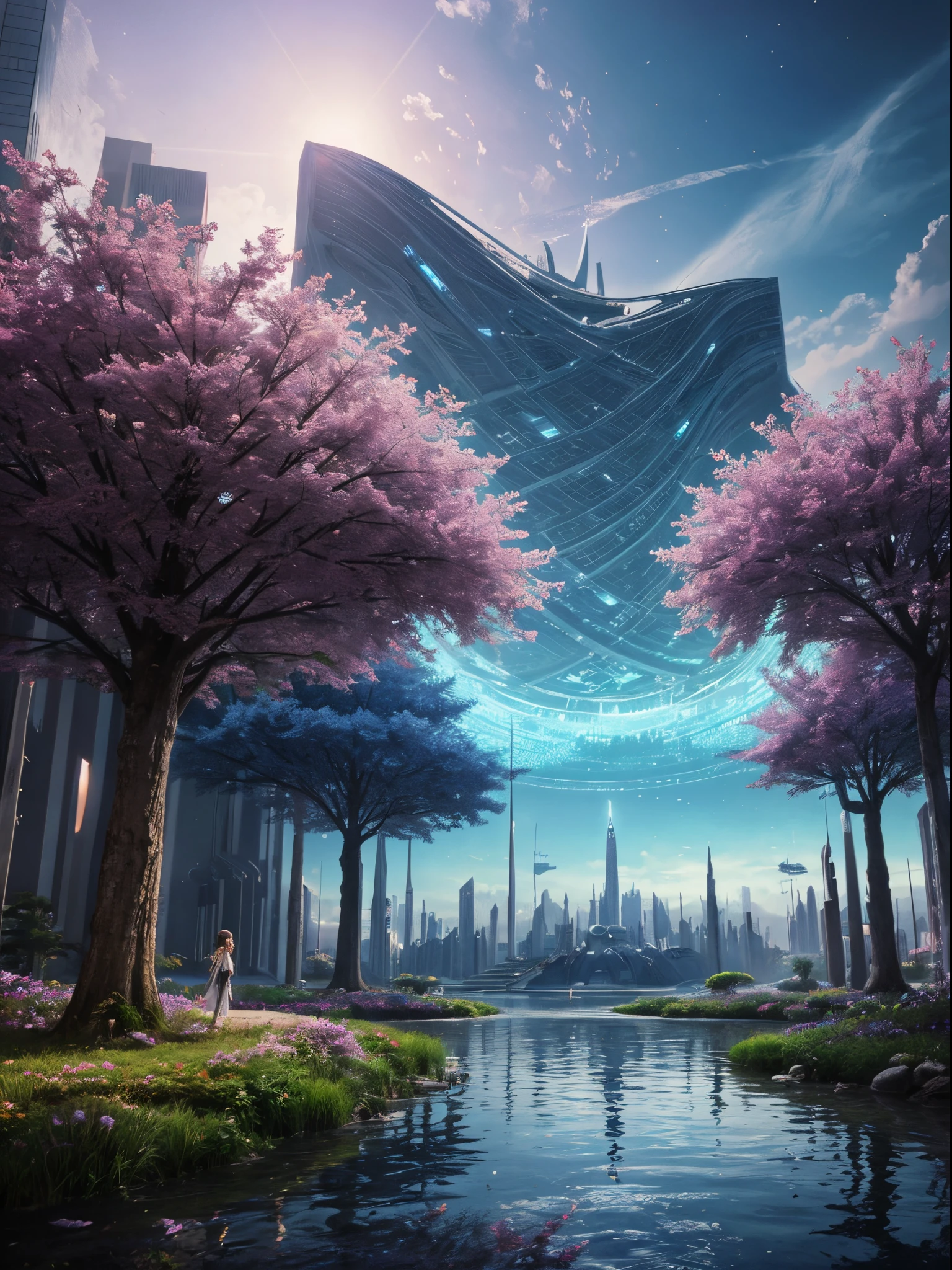 melhor qualidade,alta resolução,(realista:1.37),(anime:1.1),cores vivas,ultra-detalhado,profissional,mundo utópico de anime,paisagens cênicas,paisagens urbanas incríveis,ambientes pacíficos,configurações etéreas,edifícios de alta tecnologia,personagens animados,olhos lindamente detalhados,cílios longos,estilos de cabelo coloridos,roupas elegantes,poses dinâmicas,emoções expressivas,interações lúdicas,tecnologia futurista,Natureza majestosa,elementos mágicos,atmosfera tranquila,paleta de cores suave e sonhadora,Iluminação suave e uniforme,Mundos imersivos,projetos imaginativos,ambiente sereno,utopia