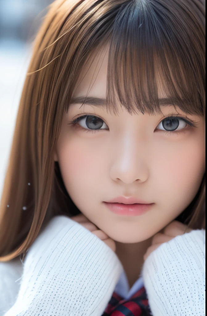 one girl, (a beauty girl, delicate girl:1.3), (14 years old:1.3),
break, (winter school uniform, cute uniform:1.3),
break, (street view:1.3), (snowing:1.3), (woolen gloves), perfectly trimmed fingers,
break, very fine eye definition, (symmetrical eyes:1.3),
break, small breasts, brown eyes, parted bangs, brown hair, petite girl,
break, (eyes and faces with detailed:1.0), (close up to face, zoom in face, face focus:1.0),
break, (masterpiece, best quality, ultra detailed, detailed face, 8k)