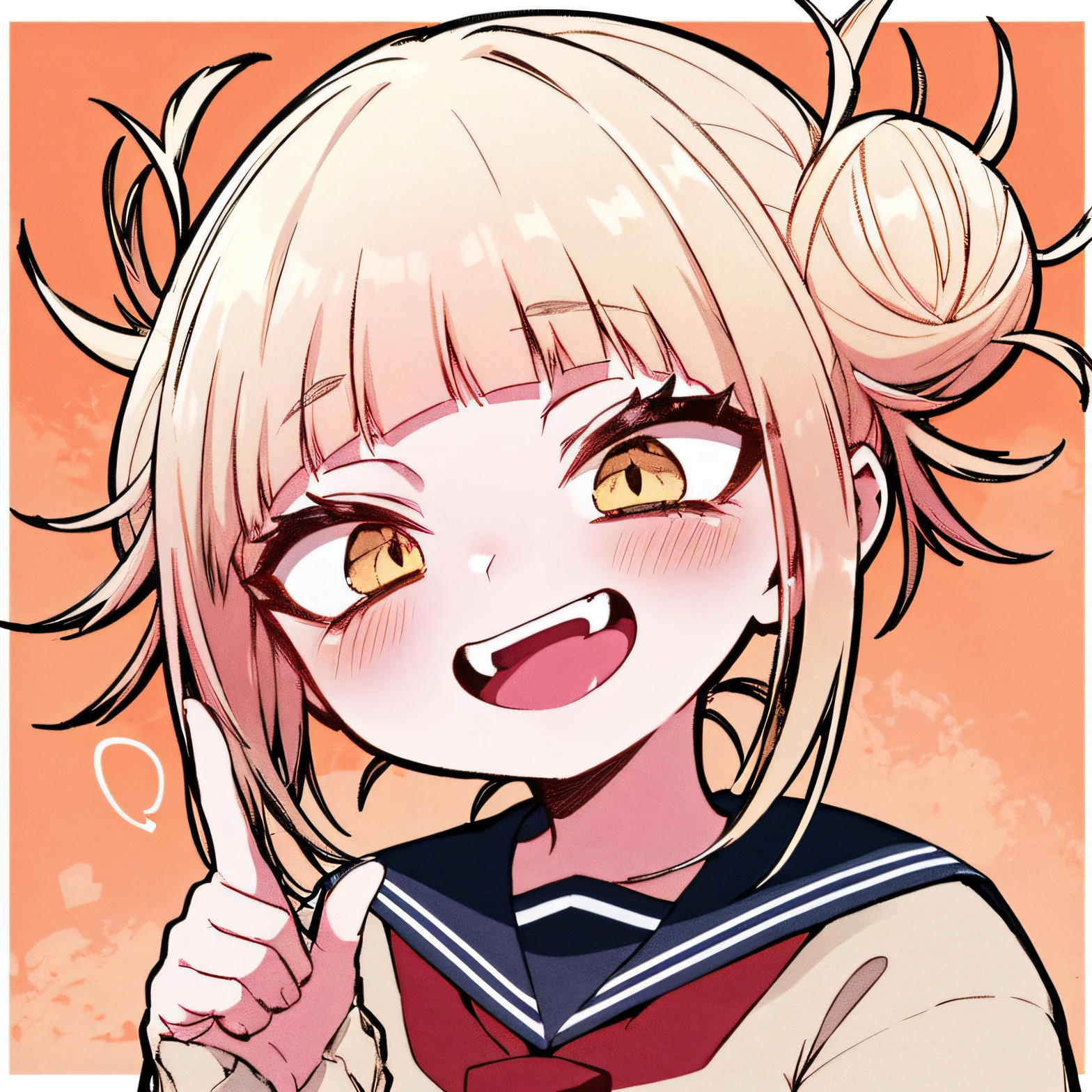 obra prima、qualidade superior、soio、Um rosto detalhado、Toga Himiko、olhos amarelos、alto detalhe、random environment、random poses、estilo anime、um sorriso, chibi