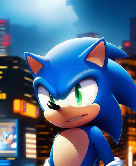 sonic the hedgehog in the city at night, from sonic, portrait of sonic ...