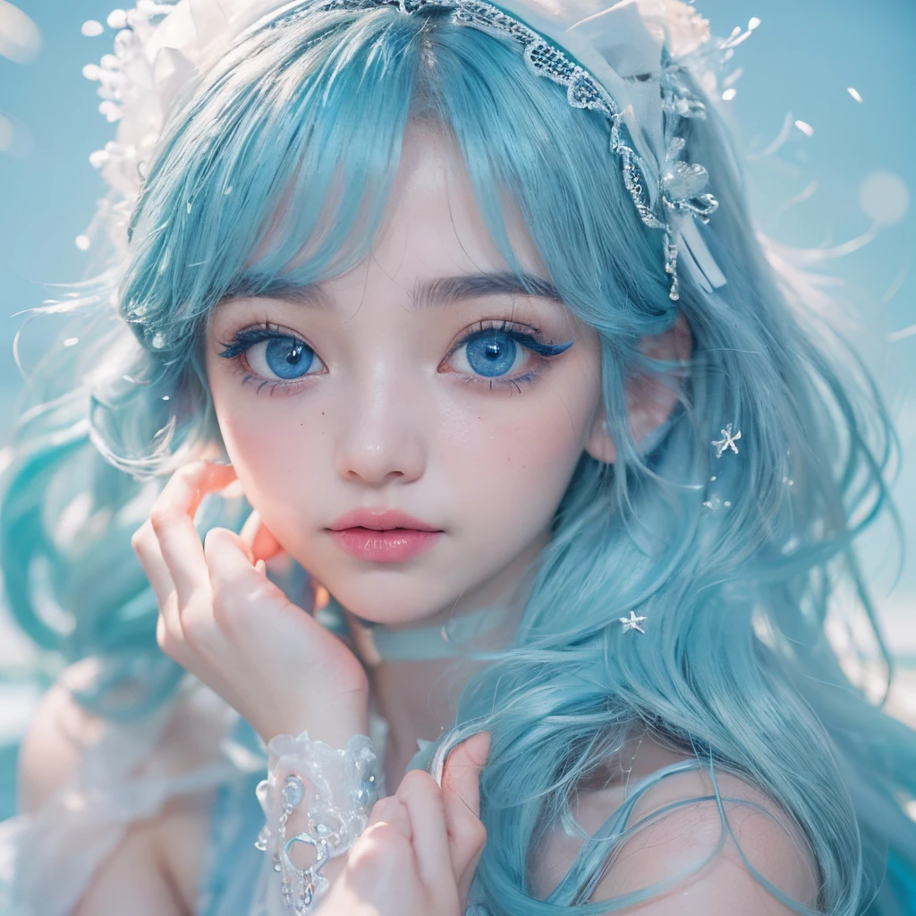 A close up of a person with blue hair and a tia - SeaArt AI