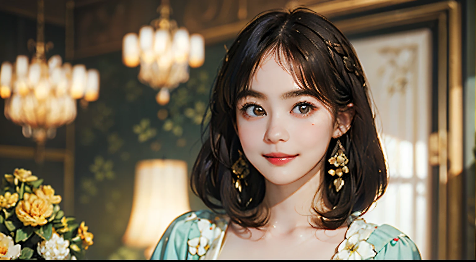 123
(a 20 yo woman,is standing), (A hyper-realistic), (high-level image quality), ((beautiful hairstyle 46)), ((short-hair:1.46)), (Gentle smile), (breasted:1.1), (lipsticks), (florals), (Luxurious room), (Depth of field is deep), (Modern)