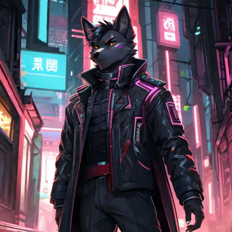 cyber punk style，Company executives，male people，Canine ears，Loose coat，the only person