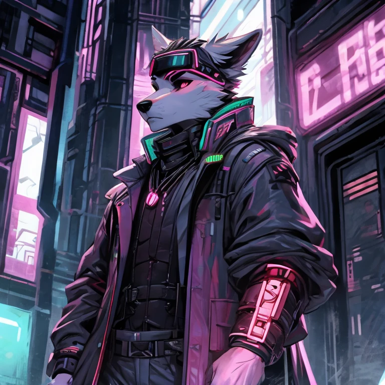 cyber punk style，Company executives，male people，Canine ears，Loose coat，the only person