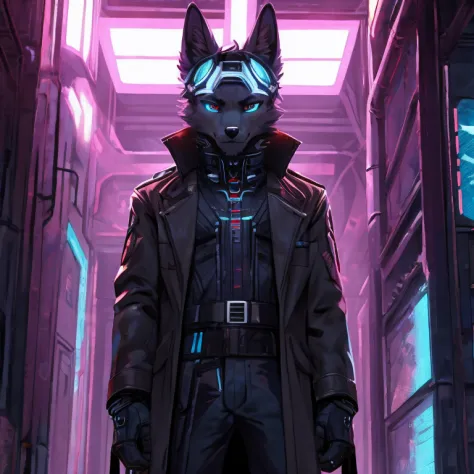 cyber punk style，Company executives，male people，Canine ears，Loose coat，the only person