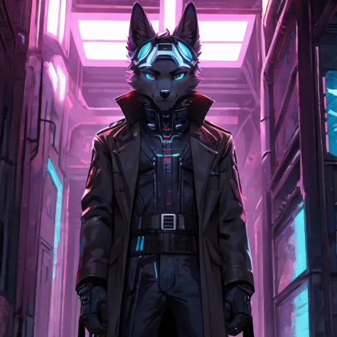 cyber punk style，company executives，male people，canine ears，loose coat，the only person