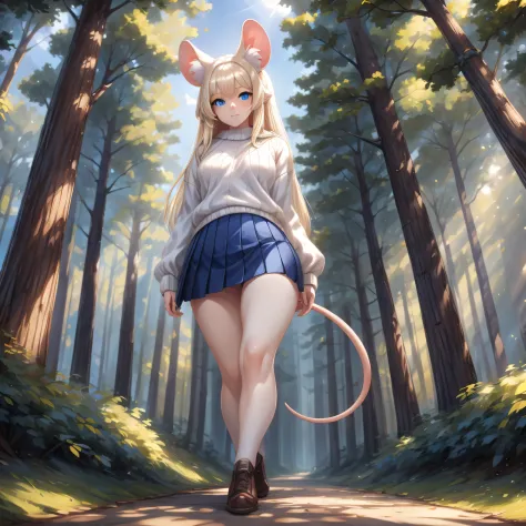 Masterpiece) (High Detail) (High Res) A humanoid girl giantess with pale skin and long blonde hair and blue eyes and fluffy mous...