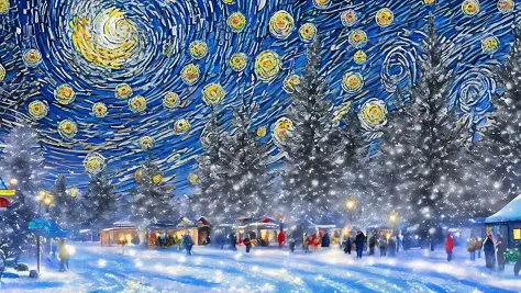winter crowded theme park, starry night --auto --s2