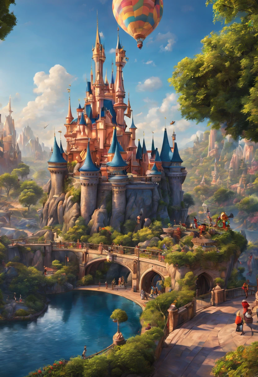 by Don Bluth, (Disney theme park), (best composition), ultra-wide-angle, enhance, intricate, (best quality, masterpiece, Representative work, official art, Professional, unity 8k wallpaper:1.3)