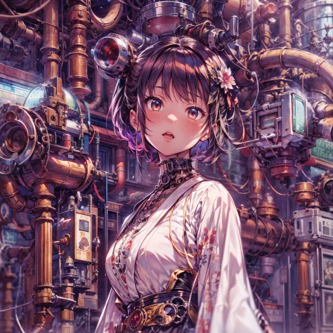 //Style Imagine a scene that combines the elegance of Taisho Romance with the intricate mechanics of steampunk aesthetics, BREAK...