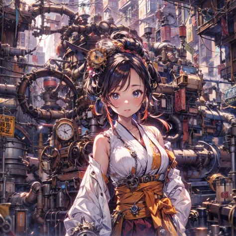 //Style Imagine a scene that combines the elegance of Taisho Romance with the intricate mechanics of steampunk aesthetics. BREAK...