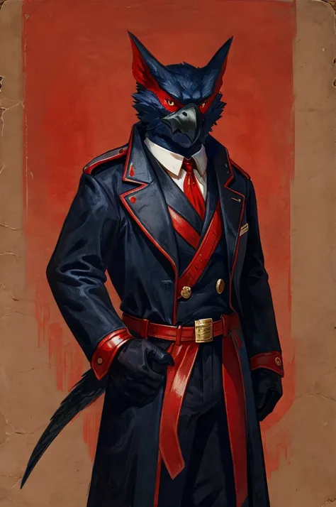 a nargacuga as a german official posing for a portrait, black-red uniform, red leather gloves, clawed fingers, 1900s photograph,...