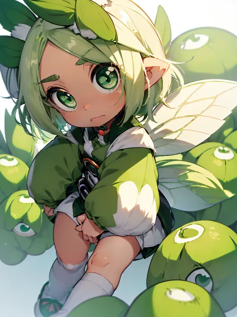 (Zundamon:1.2), (green and white fairy shape:1.4), ((round head, Big eyes, small mouth):1.5), ((Edamame ears, fluffy tail):1.2),...