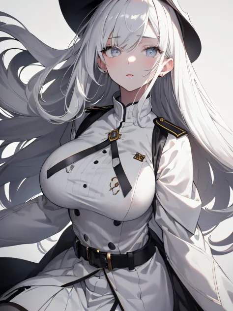 【Highest Quality, masutepiece】 [girl, expressioness, pale gray eyes, front facing, pale gray hair, Upper body] (Gray white backg...