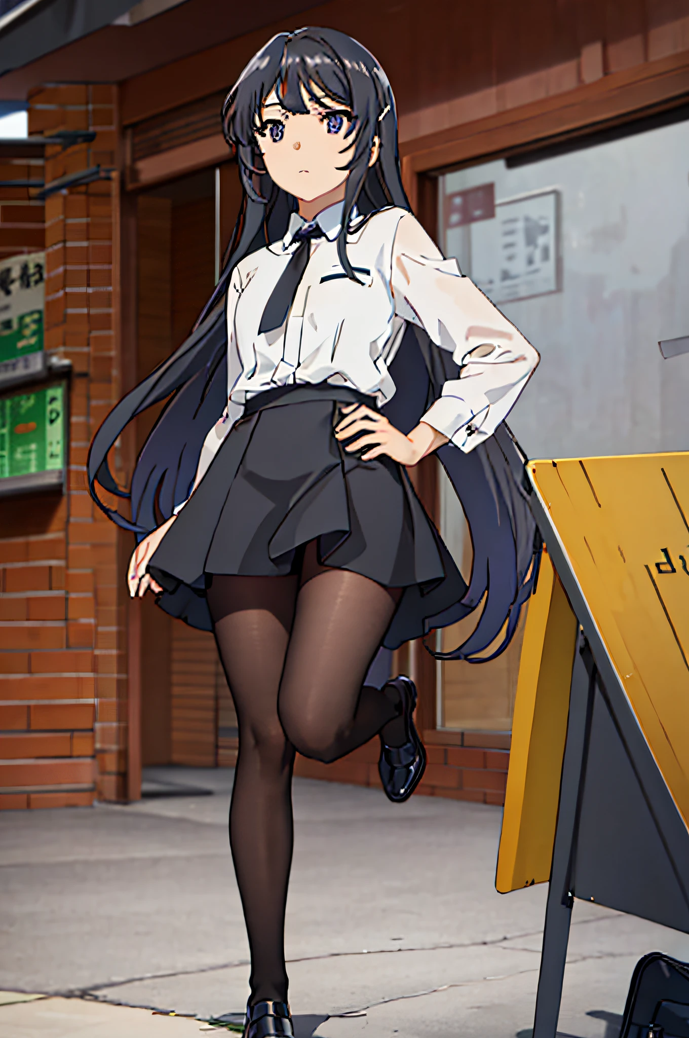 Anime girl in a school uniform standing in front of a sign - SeaArt AI