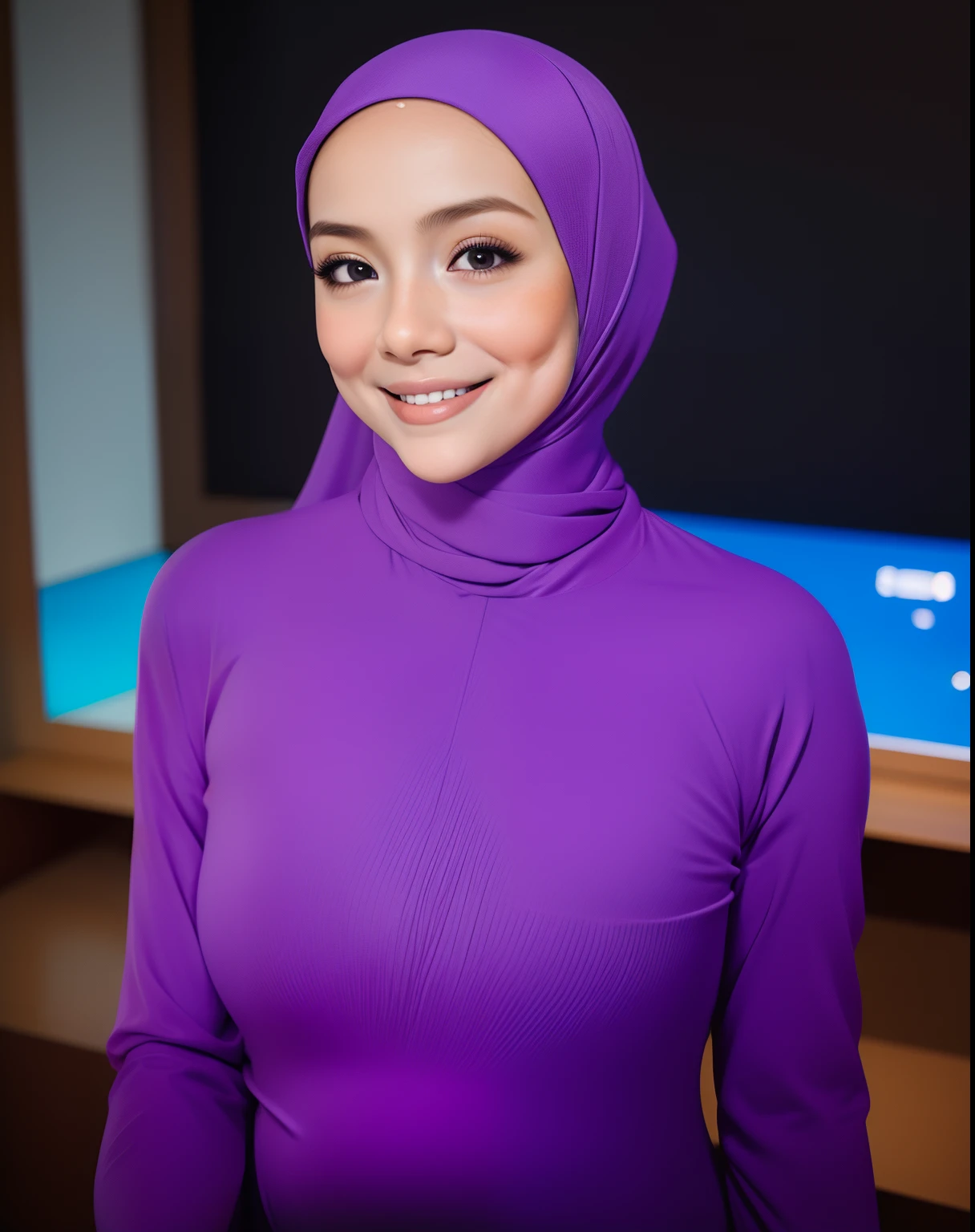 Arafed Woman In A Purple Hijab Poses For A Picture Seaart Ai