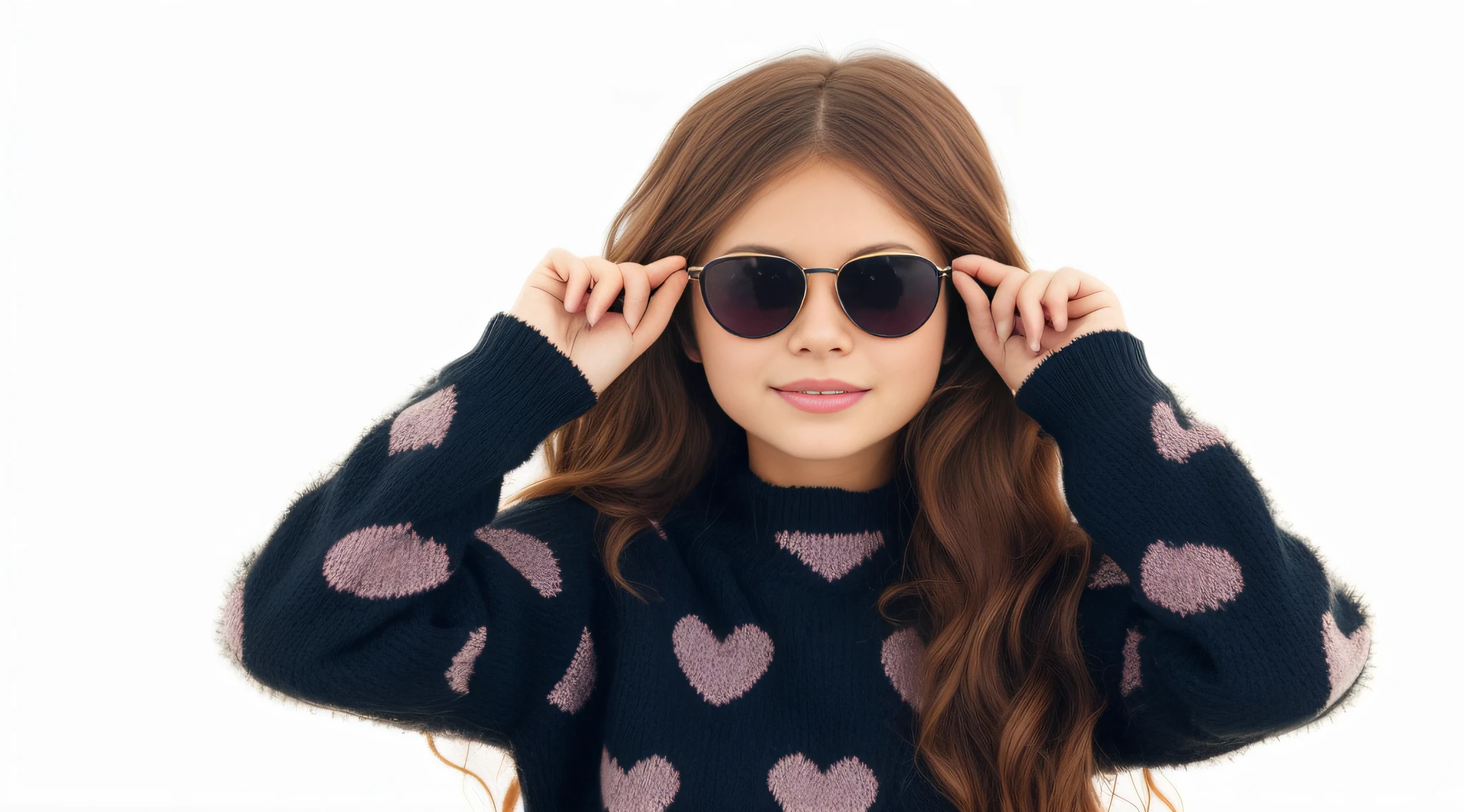 Arafed woman wearing sunglasses and a sweater with hearts on it - SeaArt AI