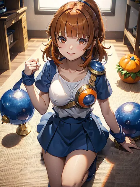 (arle nadja from puyopuyo), 1girl, ((((darkorange hair)))), high ponytail, (((((blunt bangs))))), ((((small tits)))), (golden ey...