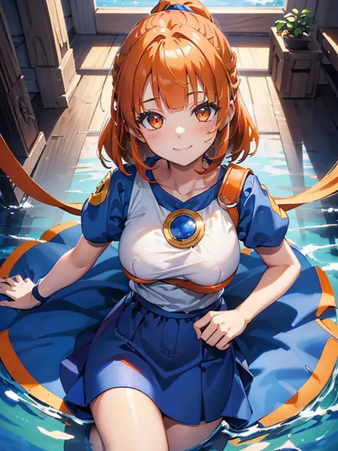 (arle nadja from puyopuyo), 1girl, ((((darkorange hair)))), high ponytail, (((((aligned bangs))))), ((((small tits)))), (golden ...