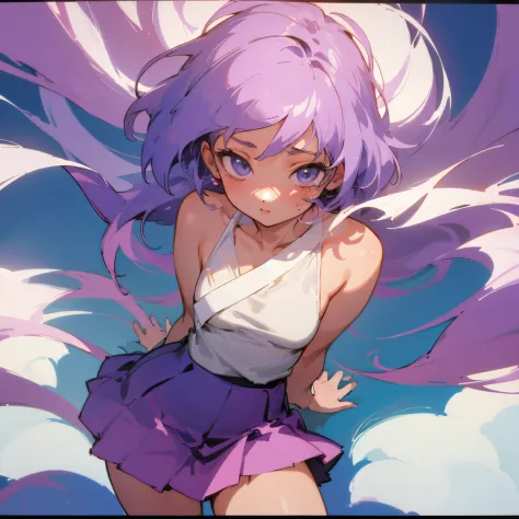 ((Great Quality)), (Detailed), Anime girl, 1 girl, light purple hair, half naked, sexy, wearing short skirt, Strong white highli...