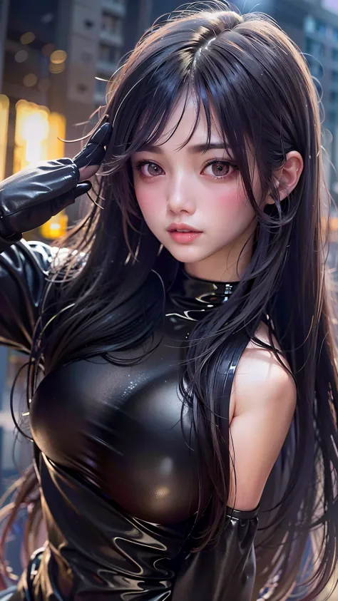1 beautiful young girl, Super beautiful detailed face、 Symmetrical black eyes),  hime cut hair, (Fine face:1.2), High quality, R...
