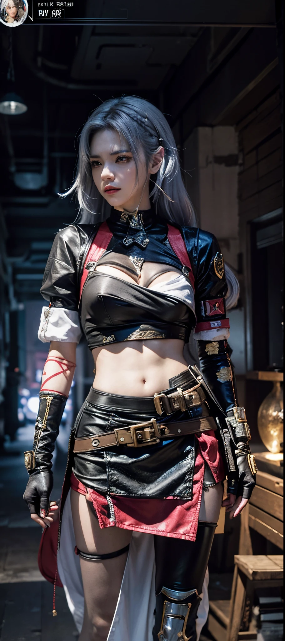 um close de uma pessoa fantasiada com uma espada, Como personagem de Tekken, Personagem feminina, tifa lockhart com cabelo branco, personagem de videogame katana zero, traje com tema lunar, KDA, Corpo fino, ciborgue - garota com cabelo prateado, avatar da parte superior do corpo, captura de tela do jogo de moda, personagem de jogo de luta, Novo personagem, donzela elísia floralpunk, Sigma Feminino