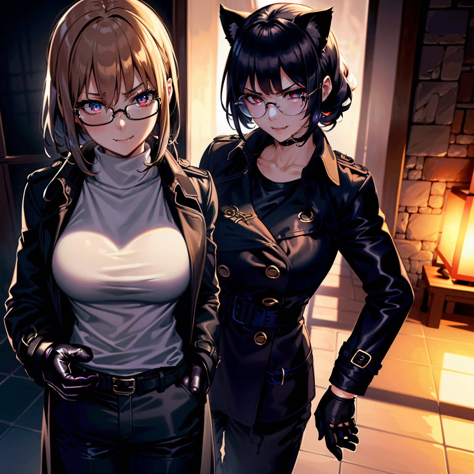 Anime characters in leather clothes standing next to each other - SeaArt AI