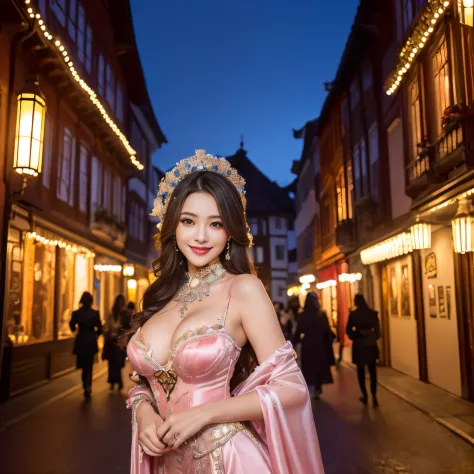 top-quality、masutepiece、8K、Top image quality、Highly complex and detailed  depictions))、(Photo of three Chinese prostitutes:1.5)、Chinese garrison  house at night、((Huge costume of the most gorgeous Chinese prostitute、the  most vivid and luxurious