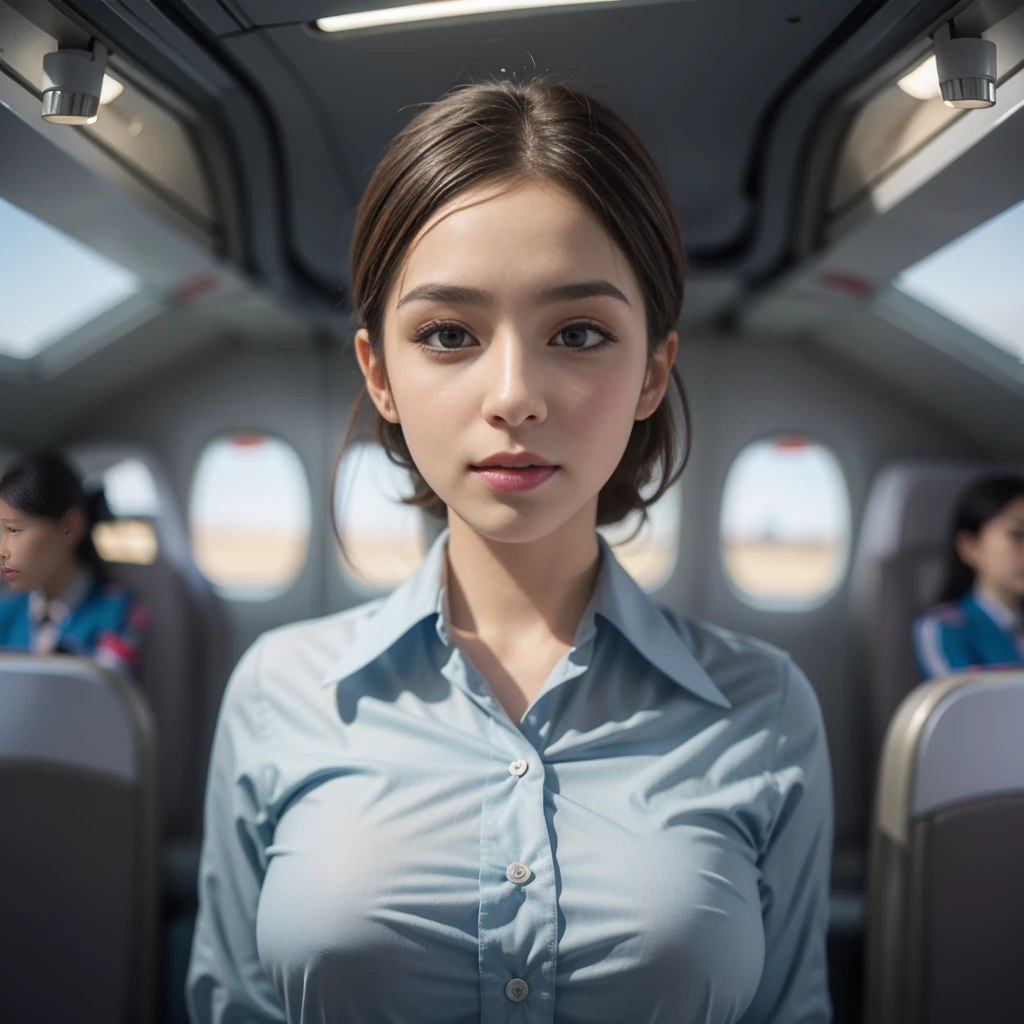 Air Stewardess Uniform Downblouse Looking At Viewer Eye Contact