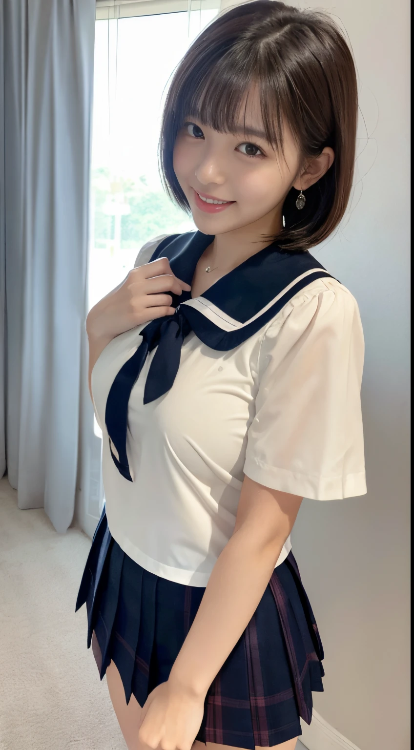 Arafed asian woman in a school uniform posing for a picture - SeaArt AI