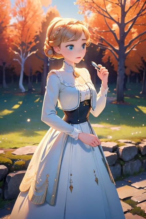 IImagine fifteen-year-old Virginia Otis, a blonde woman with blue eyes, standing near a majestic ancient oak tree. She wears a m...