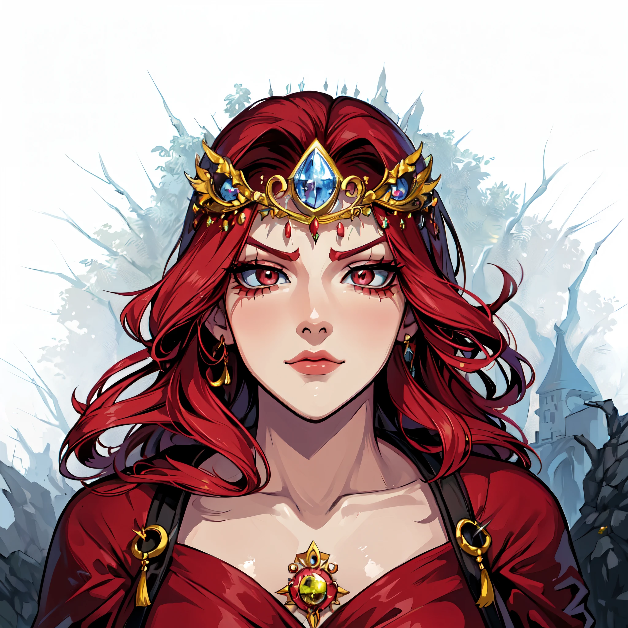 A close up of a woman with red hair wearing a crown - SeaArt AI