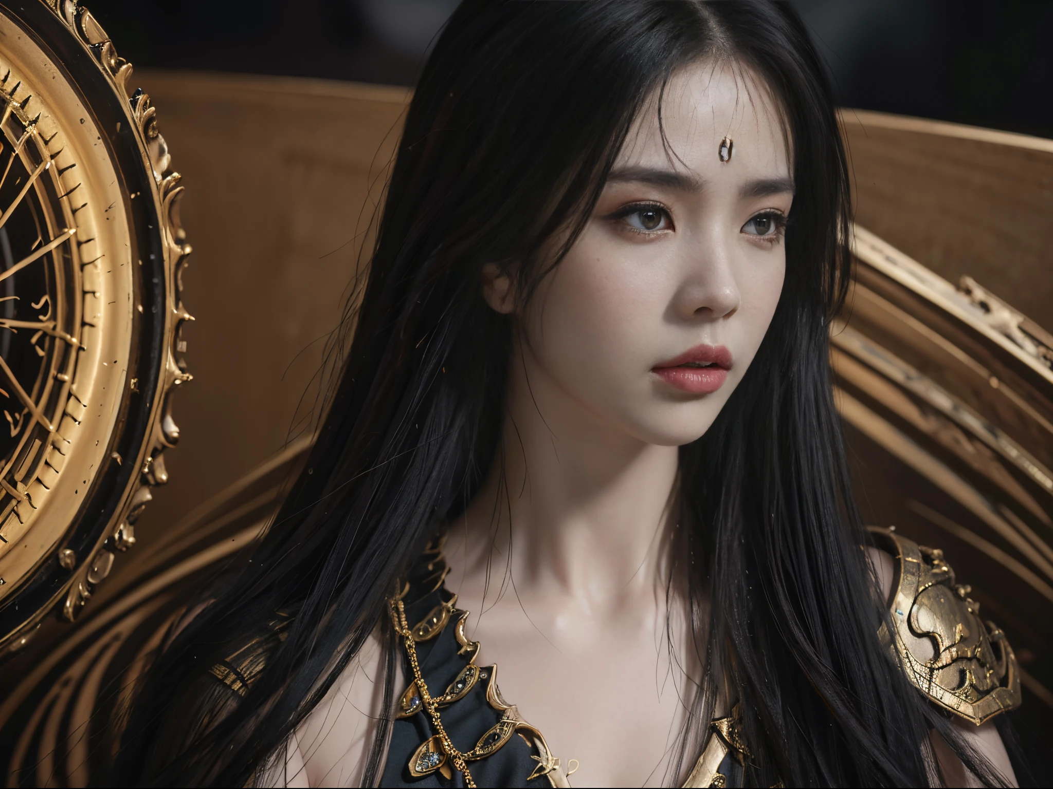 Close-up of a woman wearing yellow and black clothes，Delicate hair accessories，耳Nipple Ring，shadowbringers cinematic，4K detail fantasy，beautiful fantasy empress，GameCG，xianxia fantasy，xianxia hero，2。5D CGI anime fantasy artwork，Movie goddess close-up，Ruan Jia and Artgerm，World of Warcraft 4K detail fantasy，Super detailed fantasy characters