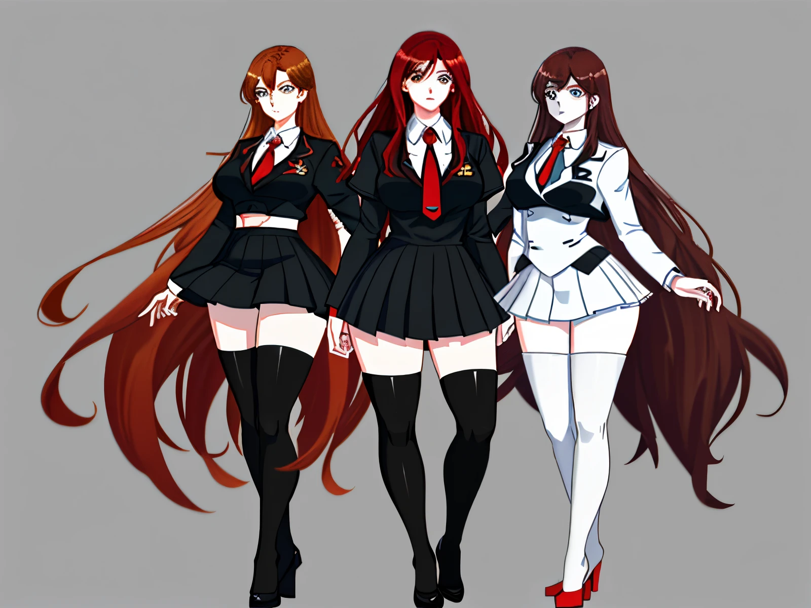 Anime characters of three girls in school uniforms standing next to each  other - SeaArt AI