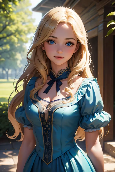 Highly detailed RAW color photo, 15 years old Virginia Otis in a victorian sexy dress, pixar style, in the style of bright 3D ob...