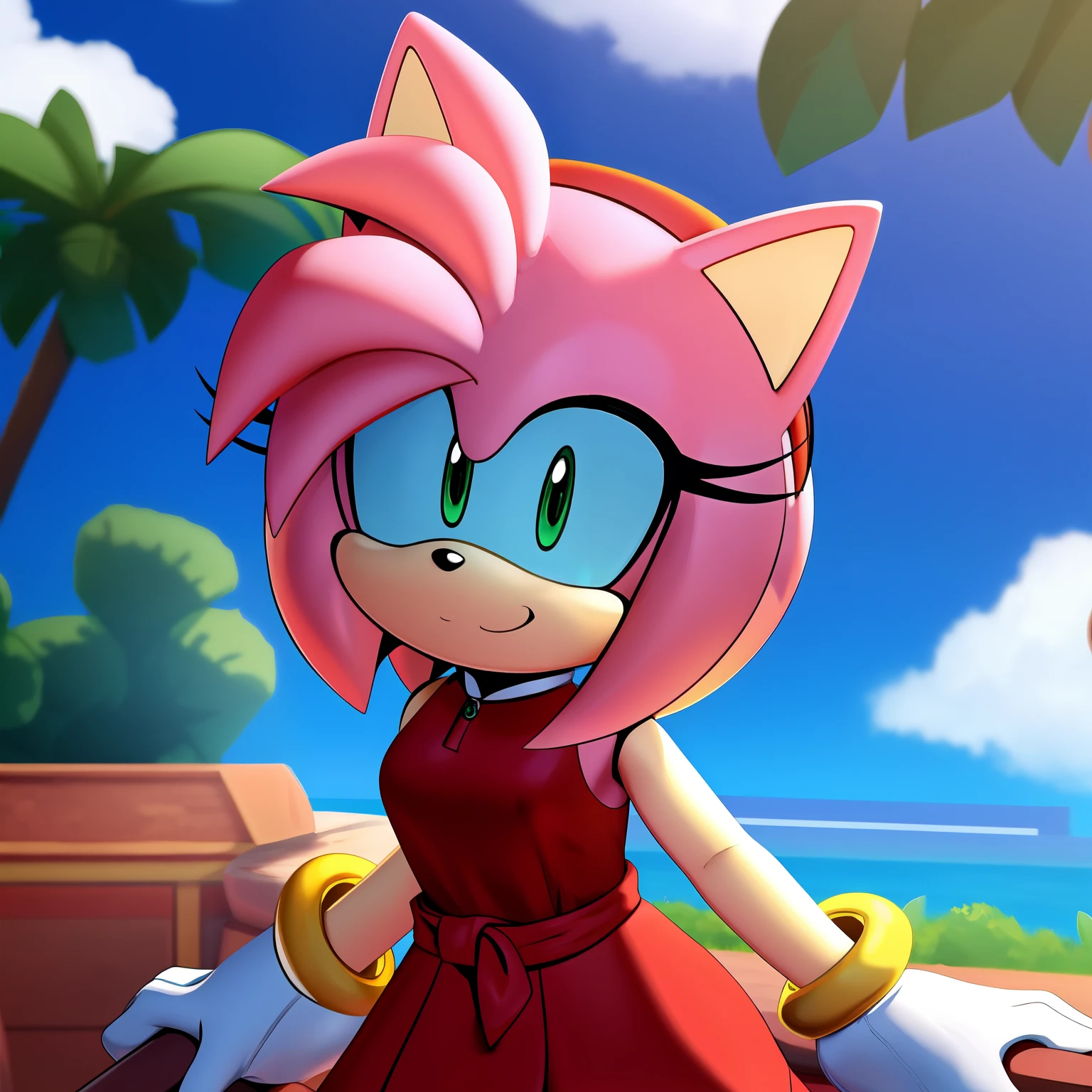 Sonic the hedge girl dans une robe rouge et des gants blancs - SeaArt AI