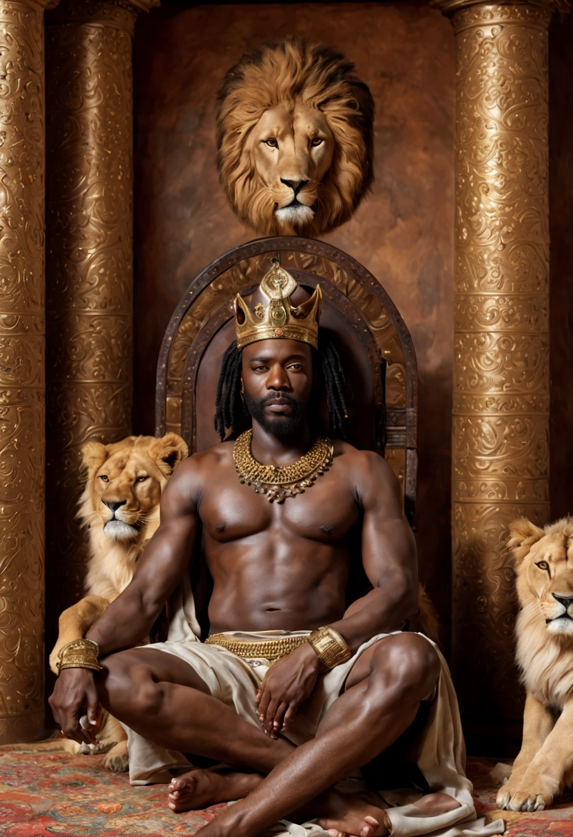 A hyper-realistic image depicting an ancient epic nude African King in his  palac - SeaArt AI