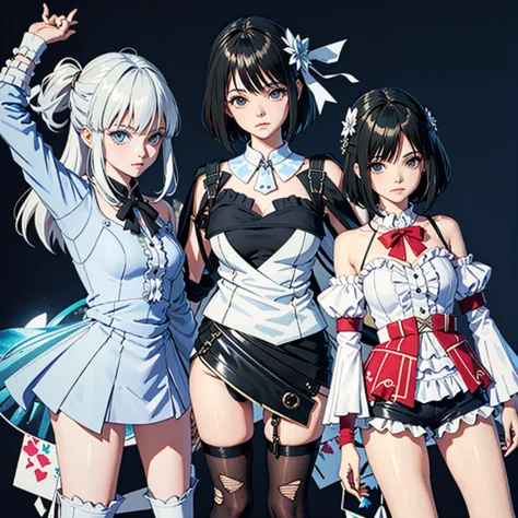 personagens de anime vestidos em preto e branco posando para uma foto, VRCabord, anime estilo 3d, e-menina, E - Menina, estilo a...