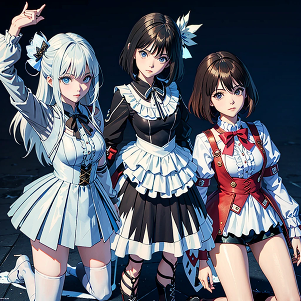 personagens de anime vestidos em preto e branco posando para uma foto, VRCabord, anime estilo 3d, e-menina, E - Menina, estilo anime ecchi, Estilo Ecchi, anime estilizado, pixiv 3dcg |, anime estilizado, estilo anime. 8k, usando roupas e armaduras, Anime 3D, Anime 3D, estilo anime