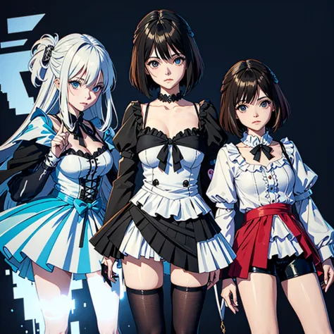 personagens de anime vestidos em preto e branco posando para uma foto, VRCabord, anime estilo 3d, e-menina, E - Menina, estilo a...
