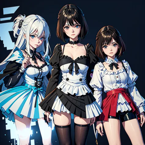 personagens de anime vestidos em preto e branco posando para uma foto, vrcabord, anime estilo 3d, e-menina, e - menina, estilo a...