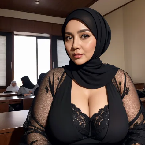 58 years Old, Hijab Indonesian mature woman, Big Tits : 96.9, Gamis, Breast  about To burst out - SeaArt AI